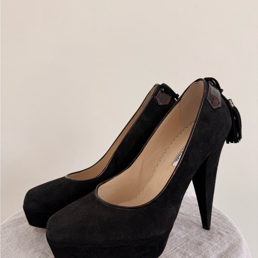 Oscar de la Renta Black Suede Platform Heels